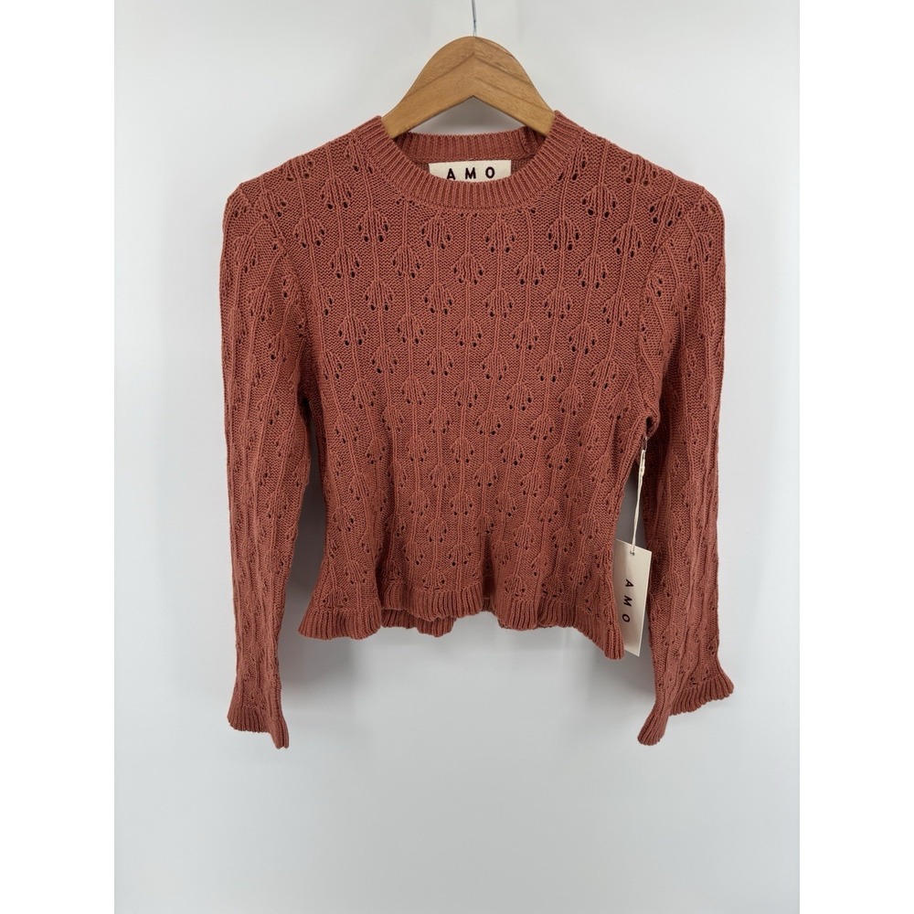 NWT AMO Rustic Pointelle Sweater Sz S Ruffled Limited Ed. Dainty Feminine $278